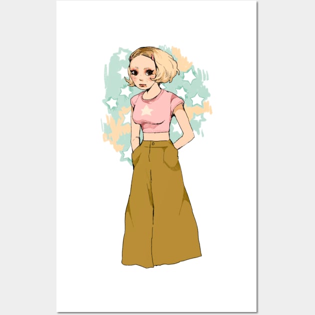 Girl with large pants Wall Art by PeachyDoodle